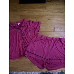 Juicy Couture womens Y2K pink bedazzled button down top and shorts pajama set XL